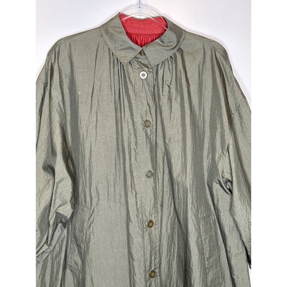 Vintage 1980s Sanyō Reversible Japanese Nylon Coat A-Line Olive & Red medium - Picture 5 of 13